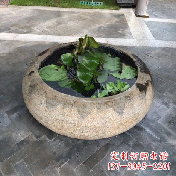 福州别墅庭院仿古做旧石雕鱼缸