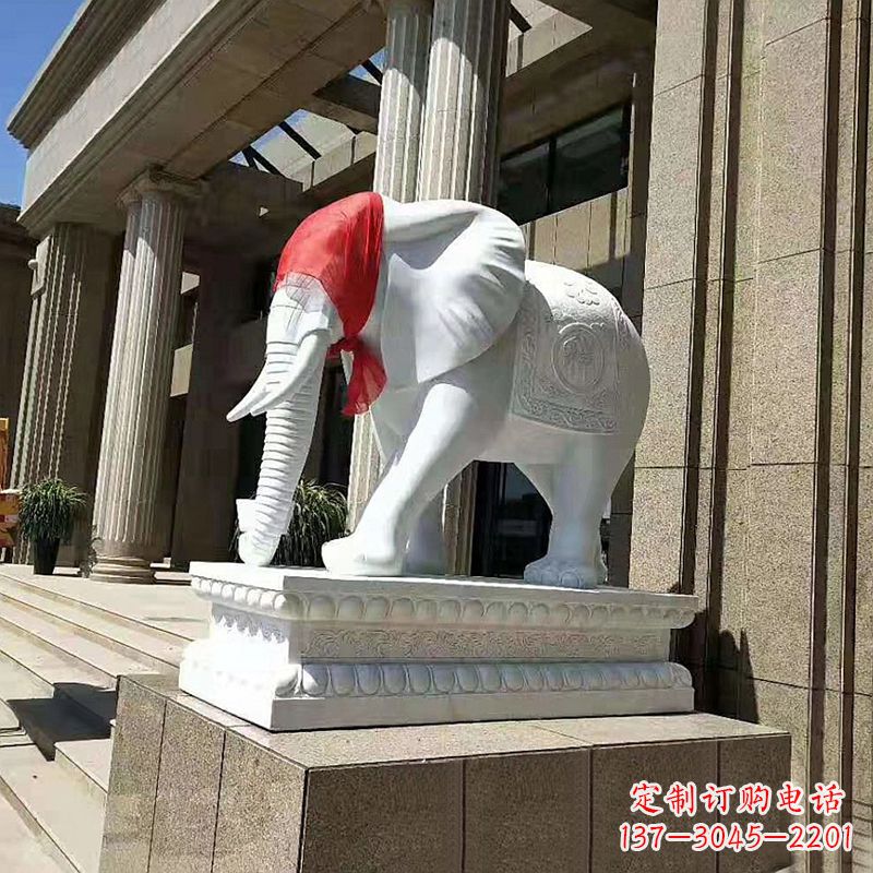 福州宾馆酒店看门大象汉白玉吉祥动物石雕