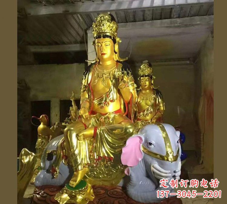 福州玻璃钢乘大象的普贤菩萨雕塑
