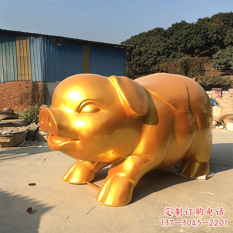 福州玻璃钢大型漆金猪仔雕塑-大型商场美陈动物雕塑