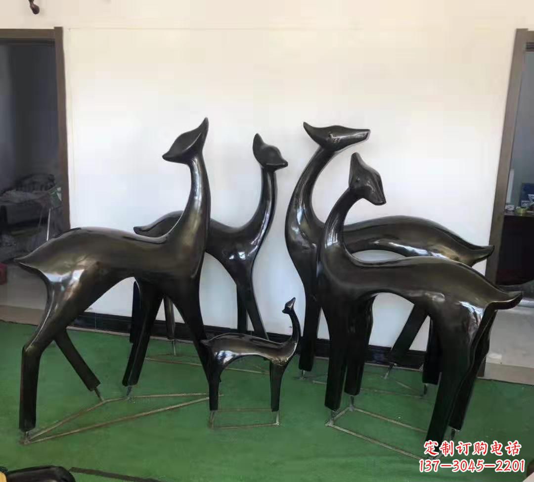 福州玻璃钢仿铜抽象小鹿雕塑庭院景观摆件