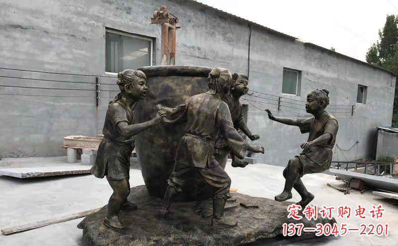 福州玻璃钢仿铜古代寓言故事司马光砸缸雕塑