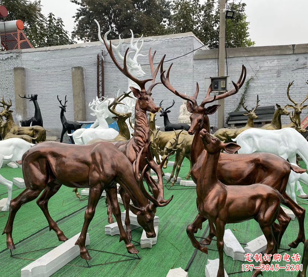 福州玻璃钢仿铜群鹿雕塑公园仿真动物雕塑 (9)