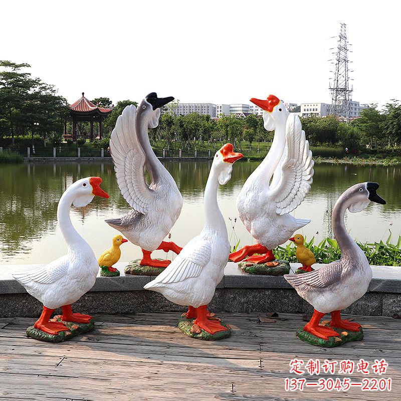 福州玻璃钢仿真大白鹅雕塑-公园园林水景动物摆件