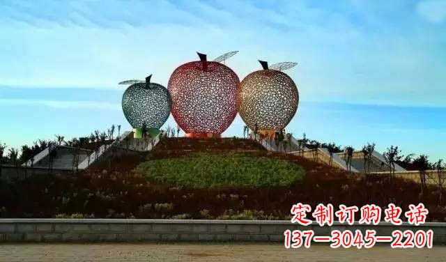 福州不锈钢城市彩色镂空苹果雕塑