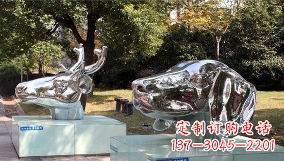 福州动物十二生肖头像不锈钢雕塑