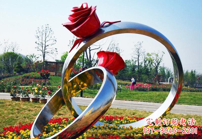 福州不锈钢公园玫瑰花戒指雕塑精致精美的礼物