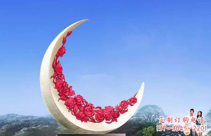 福州不锈钢广场月亮雕塑月光下的璀璨美景