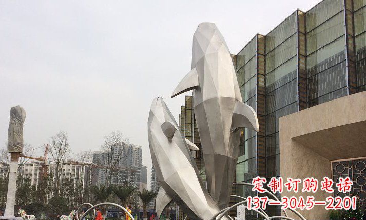福州不锈钢海豚喷泉雕塑精美的海洋之美