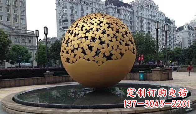福州不锈钢镂空球喷泉雕塑——精致美观