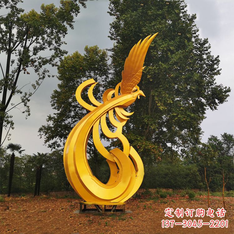 福州不锈钢凤凰雕塑黄金色园林之美