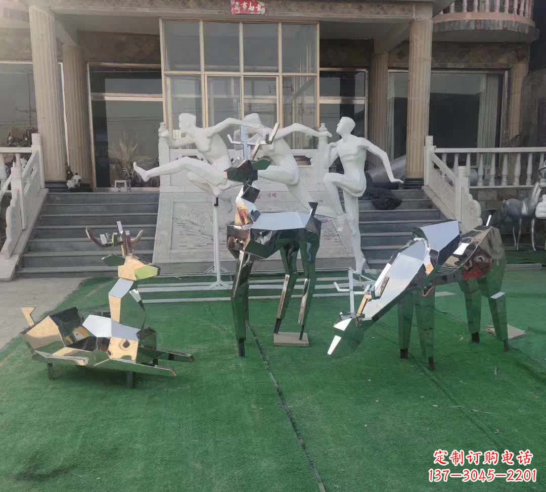 福州精美动物雕塑点缀不锈钢售楼部