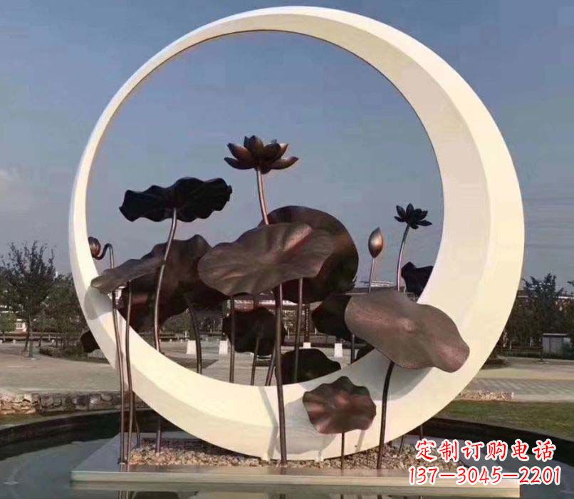 福州环绕荷香不锈钢圆环雕塑