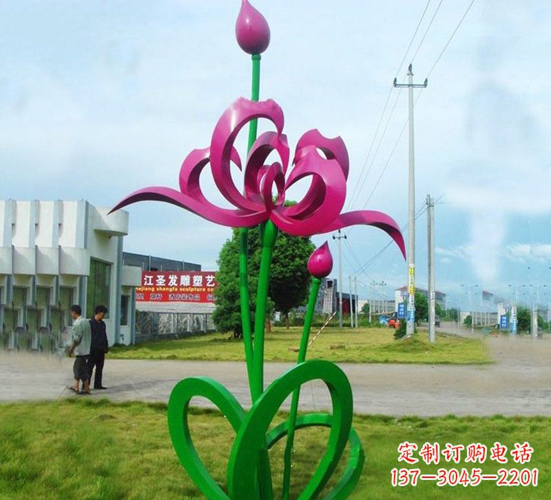 福州灿烂的彩色不锈钢荷花雕塑
