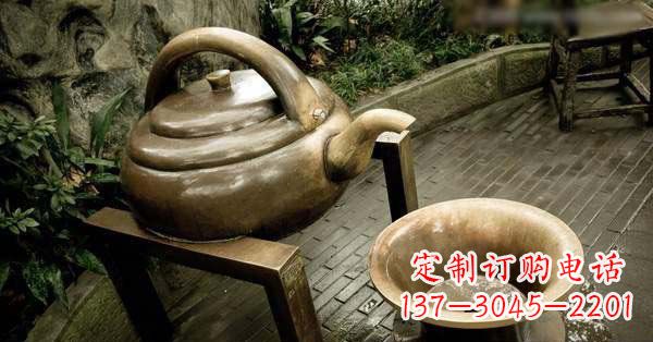 福州茶壶茶碗玻璃钢仿铜景观雕塑