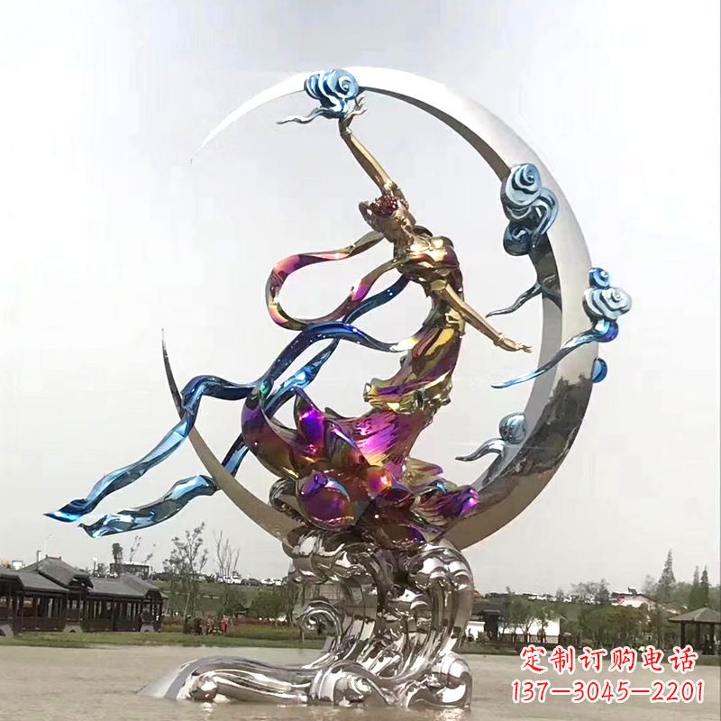 福州中国古代神话传说中的嫦娥奔月不锈钢雕塑景观