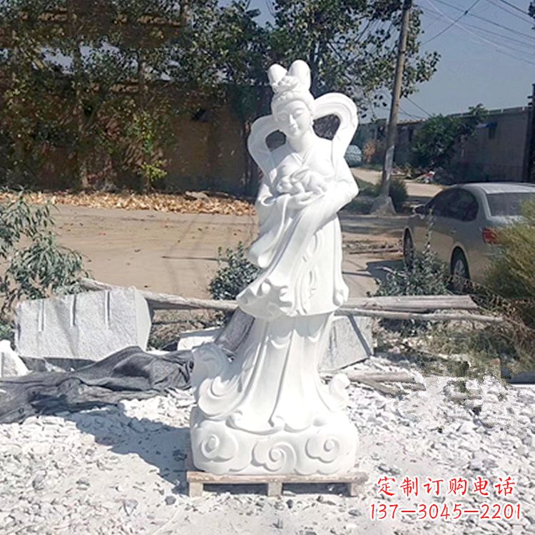 福州嫦娥奔月石雕-汉白玉神话人物雕像