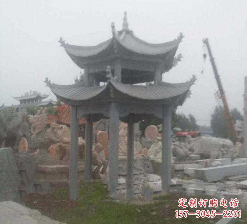 福州大理石六角凉亭石雕，精美绝伦