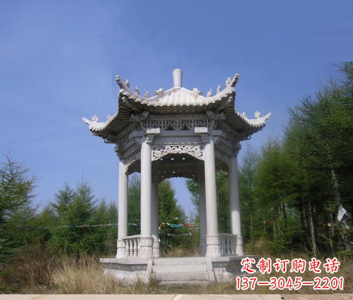 福州精美大理石六角石凉亭雕塑