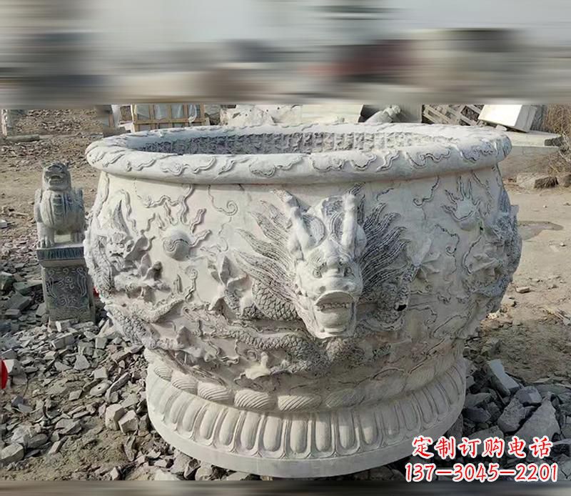 福州大理石龙浮雕水缸精美精致,让您的家居生活更加有意义