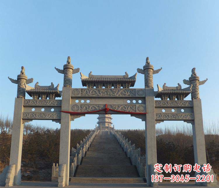 福州精美大理石三门牌坊雕塑