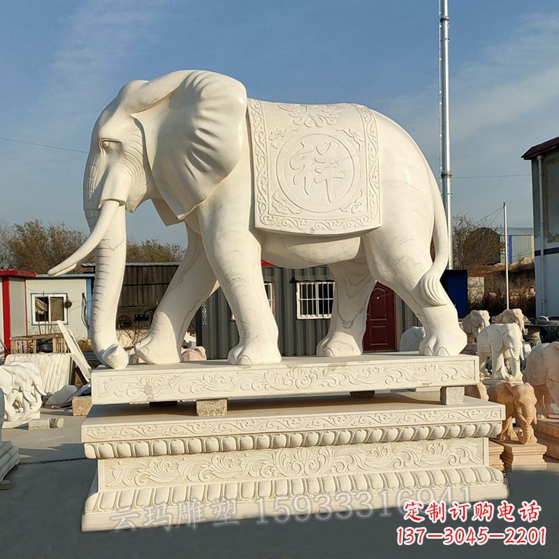 福州精致大象石雕雕塑