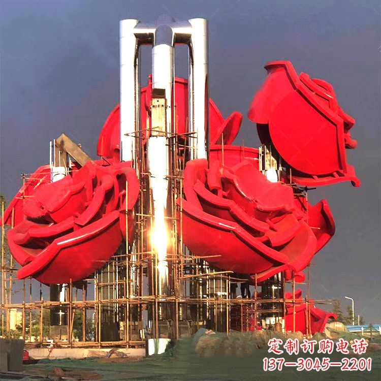福州大型不锈钢玫瑰园林雕塑