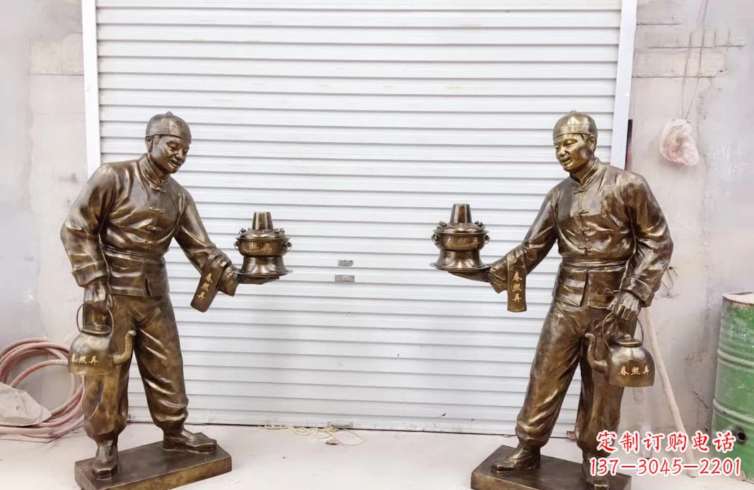 福州店小二铜雕塑——传承传统铸造工艺