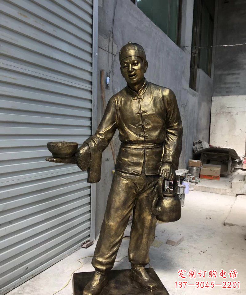 福州铜雕店小二,象征忠诚勤劳的精神