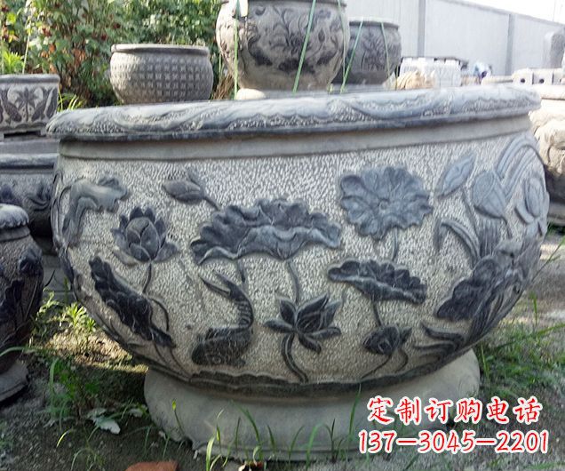 福州仿古荷花石浮雕水缸 (2)