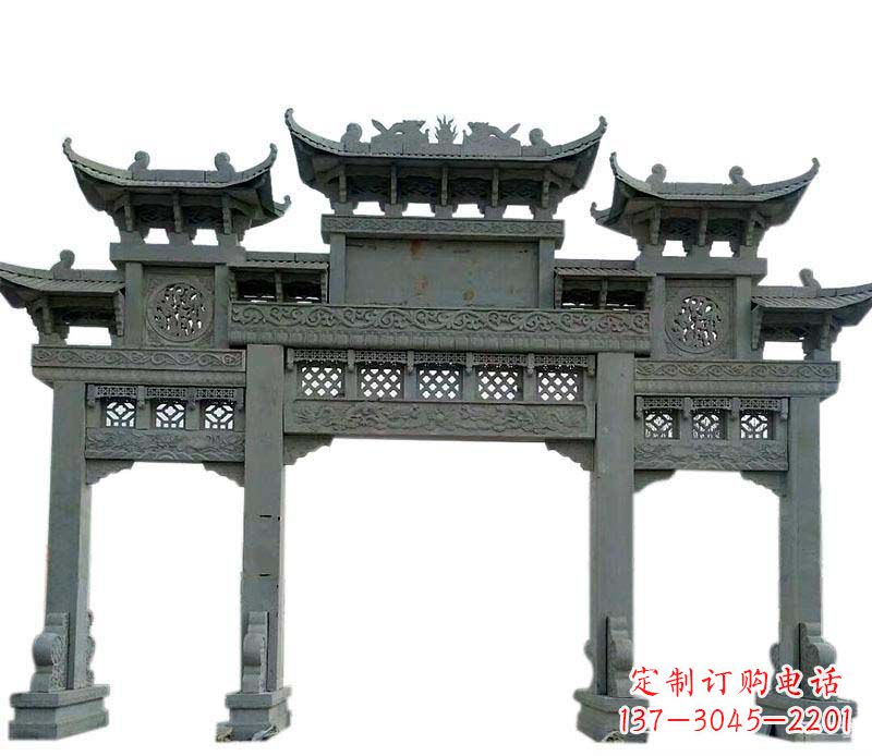 福州仿古三门大理石牌坊石雕