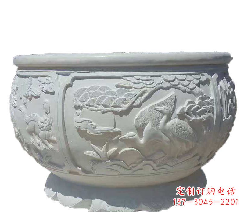 福州精美仿古鱼缸石雕花盆雕塑