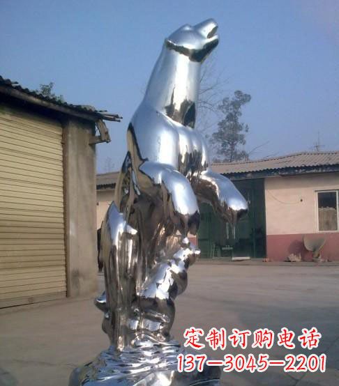 福州公园不锈钢抽象北极熊动物雕塑