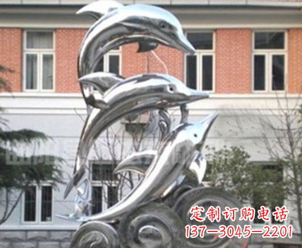 福州跳跃海豚海浪不锈钢雕塑