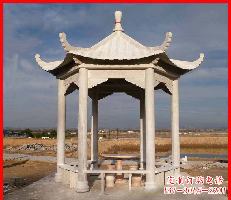 福州公园大理石六角石雕凉亭 (2)
