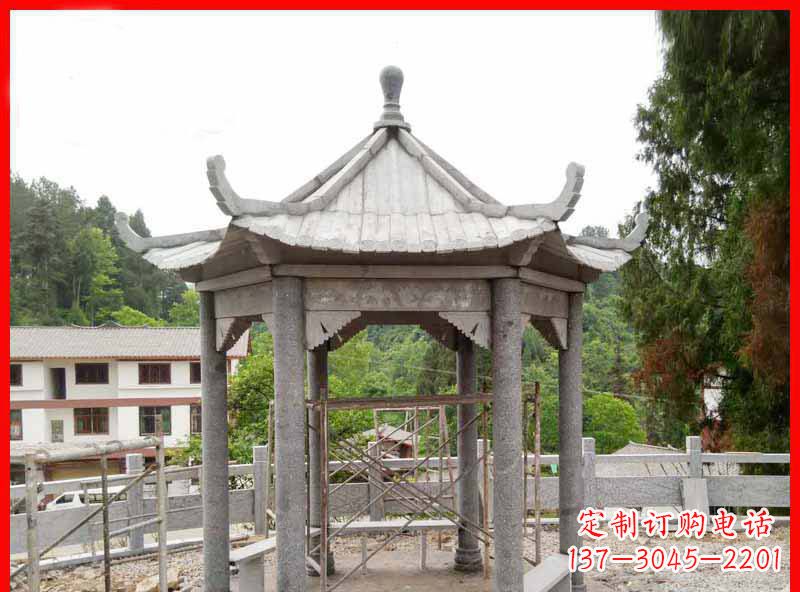 福州精美大理石六角石凉亭雕塑