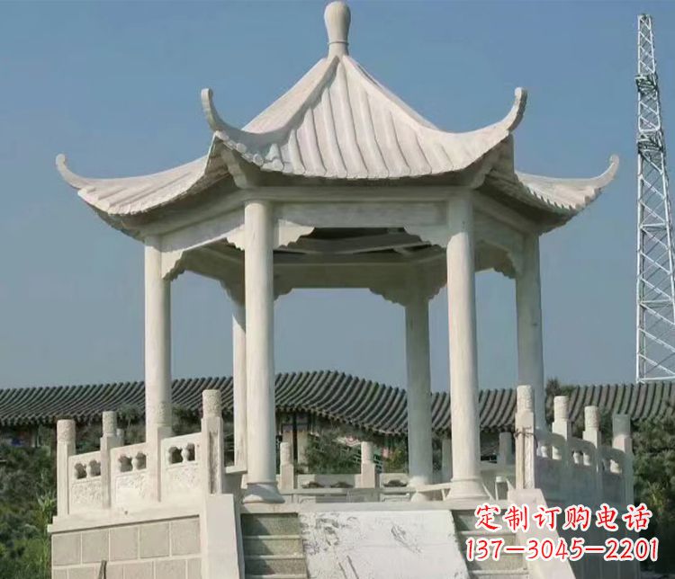 福州公园大理石六角石雕凉亭 (3)