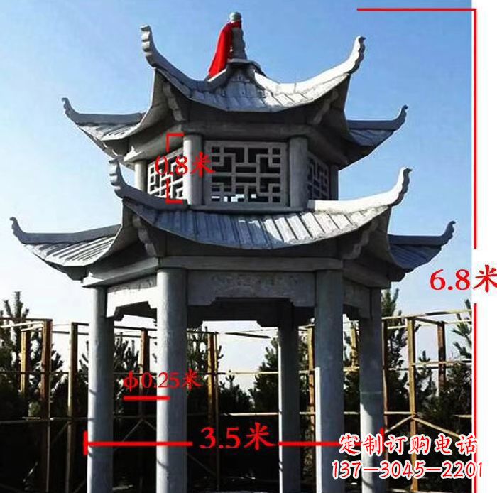 福州杰出的大理石六角石双层凉亭雕塑