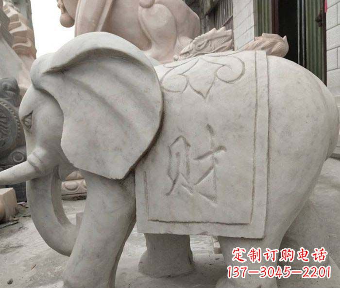 福州公园动物大理石大象石雕 (2)