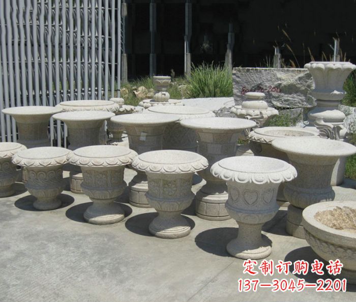 福州大理石花盆石雕艺术品