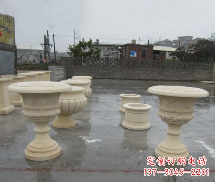 福州完美绽放——大理石花盆石雕