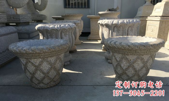 福州公园景观花篮式花盆石雕 (2)