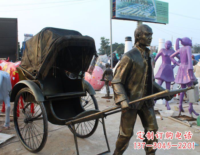 福州精致可爱的黄包车铜雕