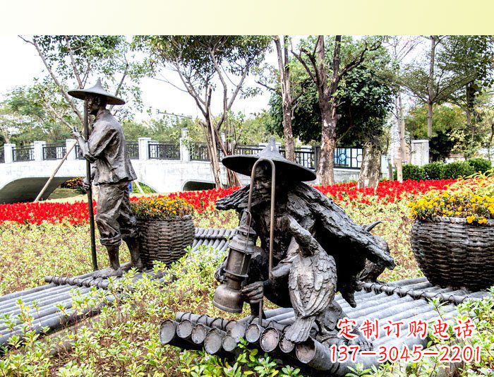 福州公园人物渔夫铜雕塑