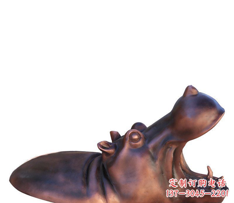 福州公园铜雕张嘴河马动物雕塑