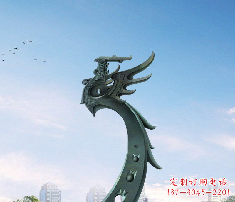 福州广场不锈钢抽象凤凰雕塑 (6)