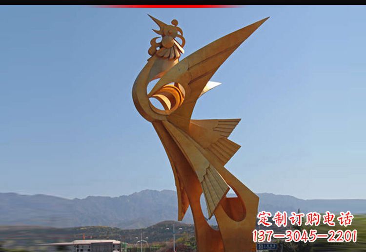 福州广场不锈钢抽象凤凰雕塑11