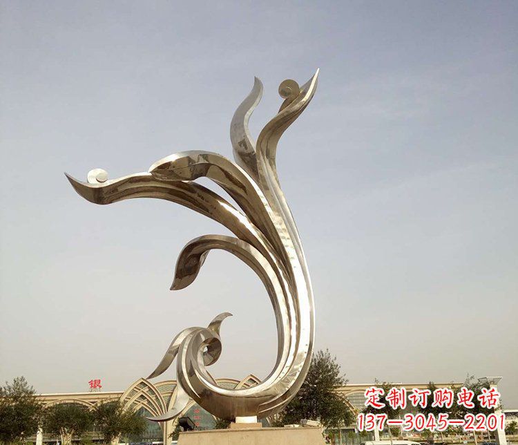 福州中国传统图案雕刻定制——高端不锈钢抽象金凤凰雕塑