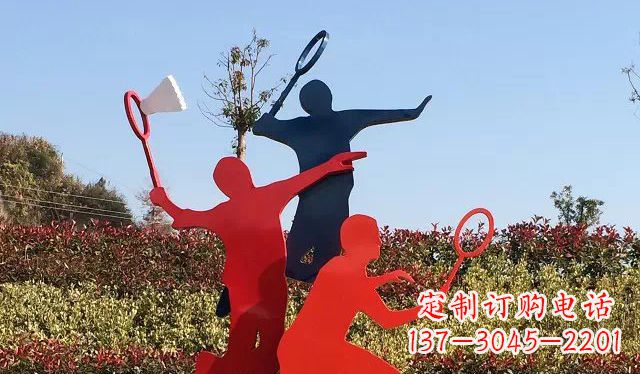 福州广场不锈钢打羽毛球雕塑 (2)