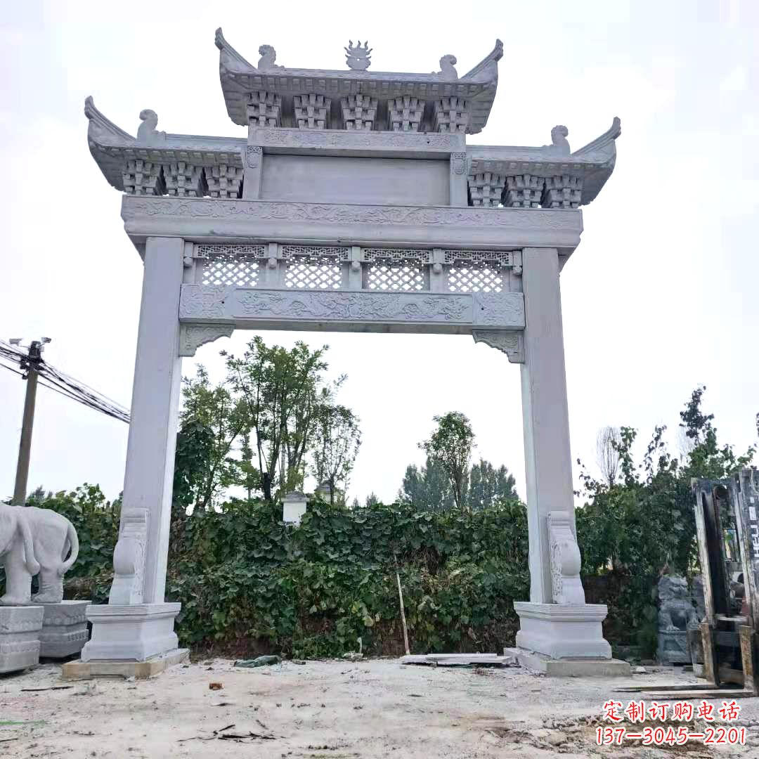 福州汉白玉精致的牌坊雕塑